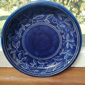 Bowl serving Platter shallow bowl Handmade and hand decorated serving platter royal blue Stoneware Dish