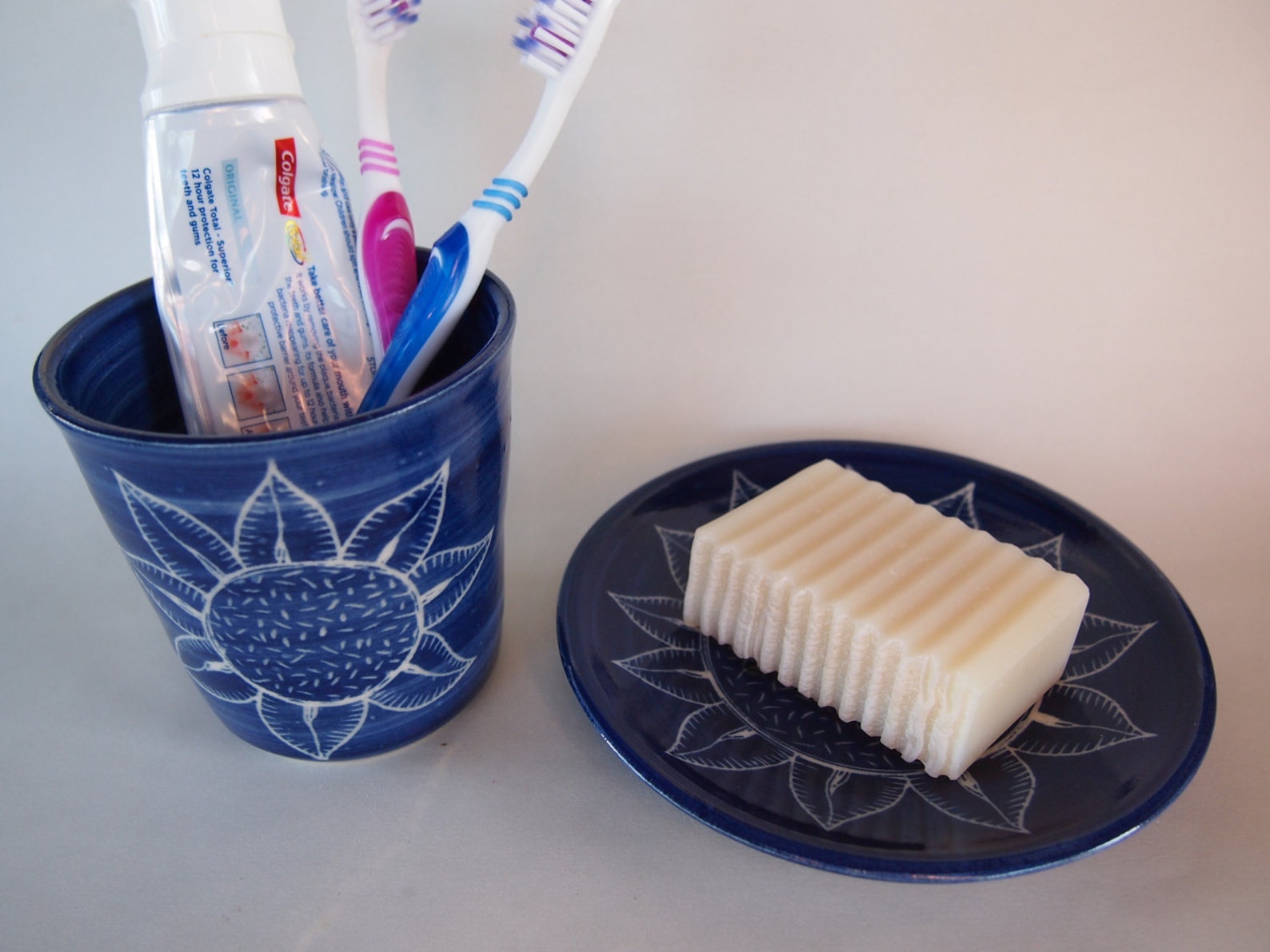 Soap Dish and Toothbrush Holder Bathroom Set Royal Blue Etsy