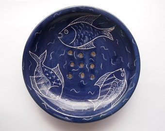 Soap dish, fish soap dish, royal blue soap dish, blue bathroom