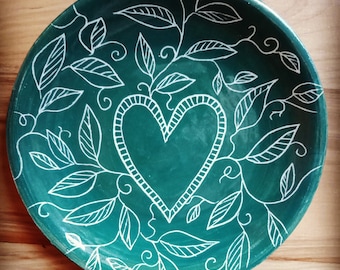 Ring dish Jewellery bowl  forest green heart jewellery bowl storage  gift