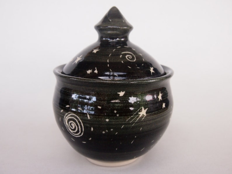 Moon and Stars Jar Lidded pot black starry night small for storing precious things jewellery storage, image 5