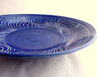 Stoneware Platter Handmade serving plate serving dish royal blue server shallow server royal blue platter blue platter stoneware platter