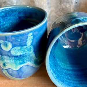 espresso coffee cups, chai cup 220ml capacity blue and green oceanic glaze