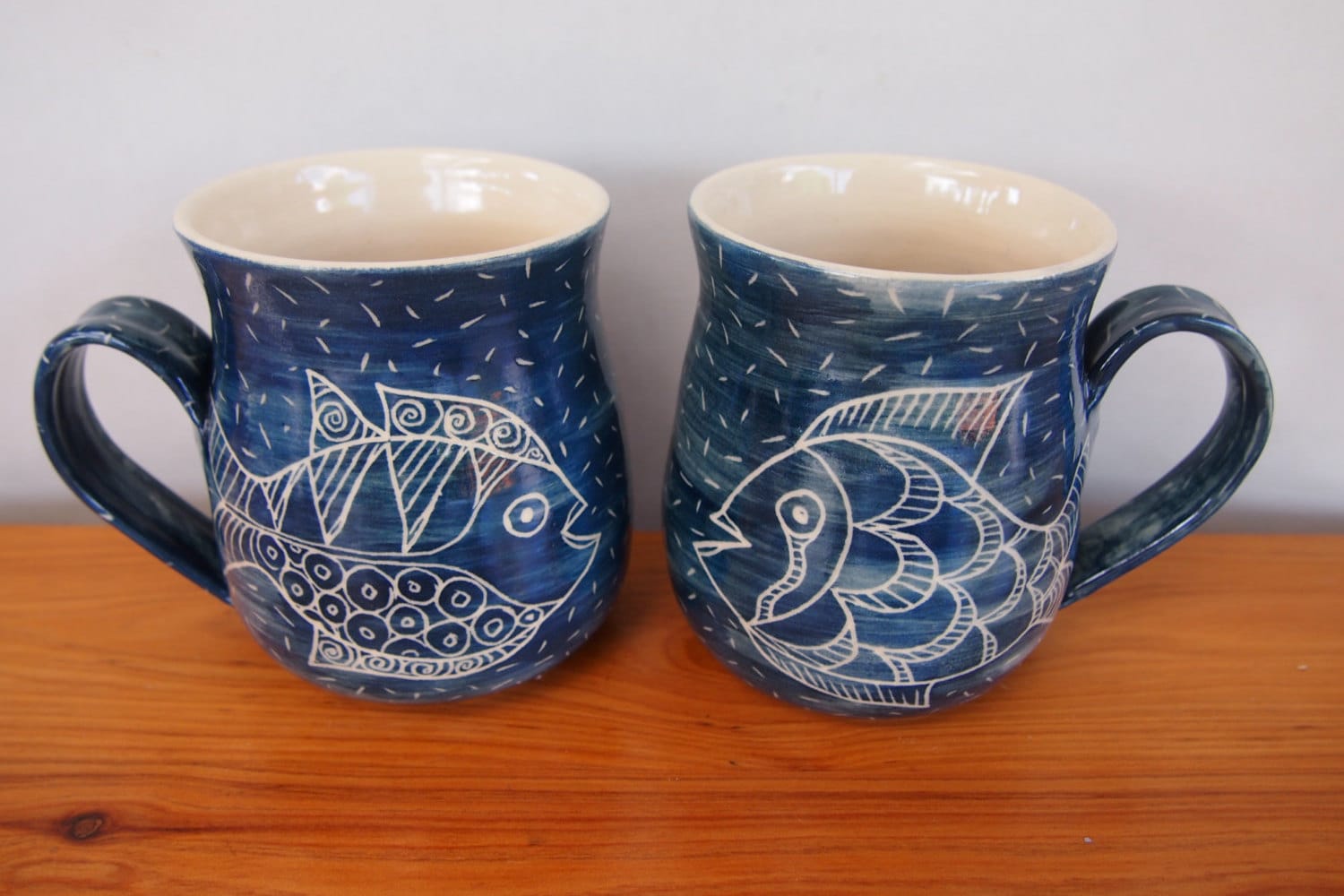 Fish Stack Mug Unique Coffee Mug FISH Slate Blue Stoneware With Fish Pattern Fish ...