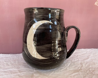 LARGE Coffee mug black starry night sky pattern moon mug, planet mug, starry mug, universe mug