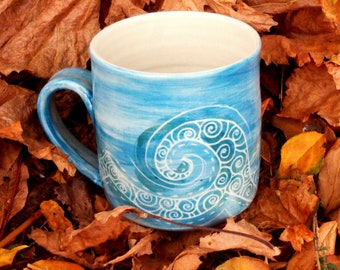 Unique Coffee mug sky blue stoneware mug ocean waves mug blue waves mug ocean mug