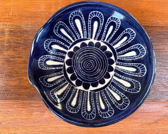 Spoon rest midnight blue with flower mandala design -  chef cooking utensil chef gift blue spoonrest