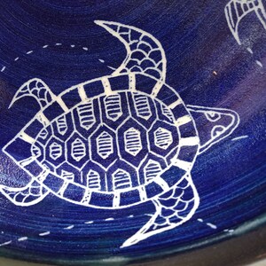 Bowl serving Turtle deign shallow bowl Handmade and hand decorated serving platter royal blue Stoneware Dish image 3