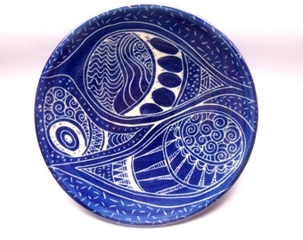 jewellery dish ring dish pottery ring dish royal blue  paisley ring dish engagement ring dish mother ring dish