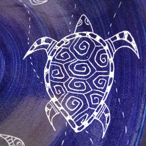 Bowl serving Turtle deign shallow bowl Handmade and hand decorated serving platter royal blue Stoneware Dish image 4