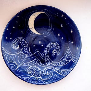 Jewellery bowl ring dish Starry Night theme blue night sky design jewelry bowl ocean bowl moon bowl image 1