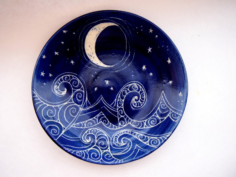 Jewellery bowl ring dish Starry Night theme blue night sky design jewelry bowl ocean bowl moon bowl image 1