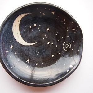 Spoon rest black with starry night design -  chef cooking utensil chef gift black spoonrest moon and stars design