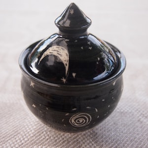 Moon and Stars Jar Lidded pot black starry night small for storing precious things jewellery storage, image 2