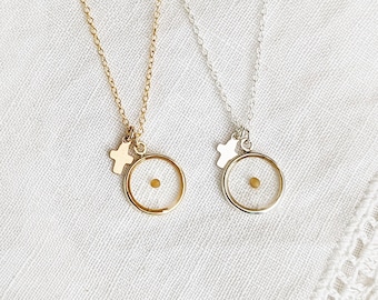 Mustard Seed Necklace with Cross, Gold Mustard Seed Necklace, Silver Mustard Seed Necklace, Minimalist Gift for Her