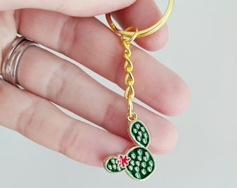 Enamel Keychain, Cactus Keychain, Plant Keychain, Gold Metal Keychain