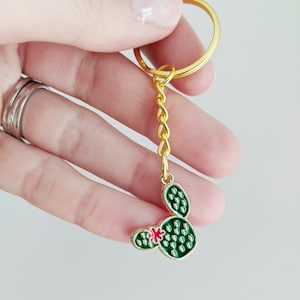 Enamel Keychain, Cactus Keychain, Plant Keychain, Gold Metal Keychain