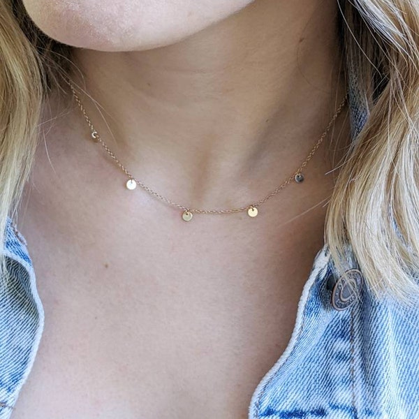 Dainty Gold Filled Disc Choker Necklace