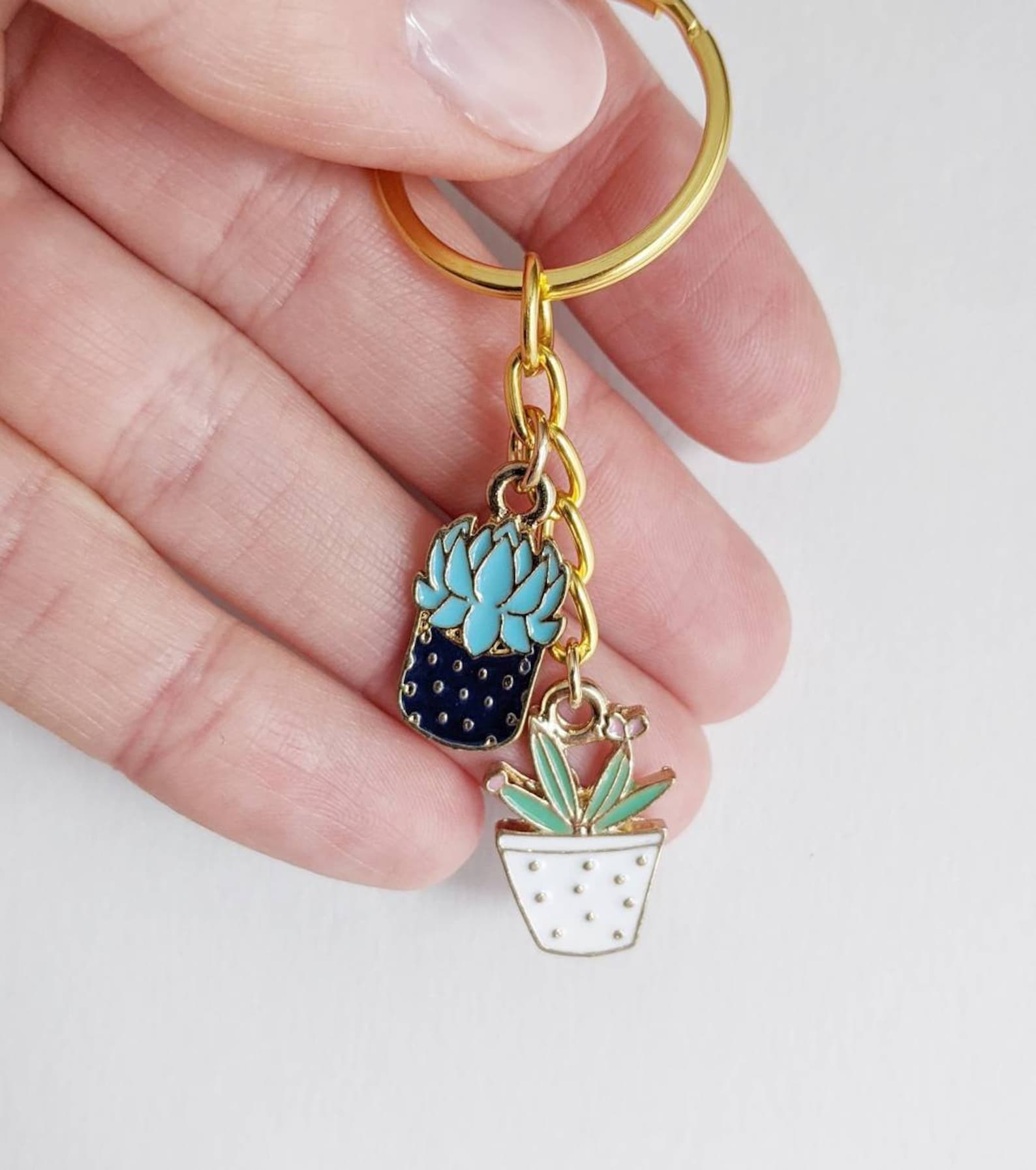 Enamel Keychain Plant Keychain Potted Plants Keychain Plant Etsy