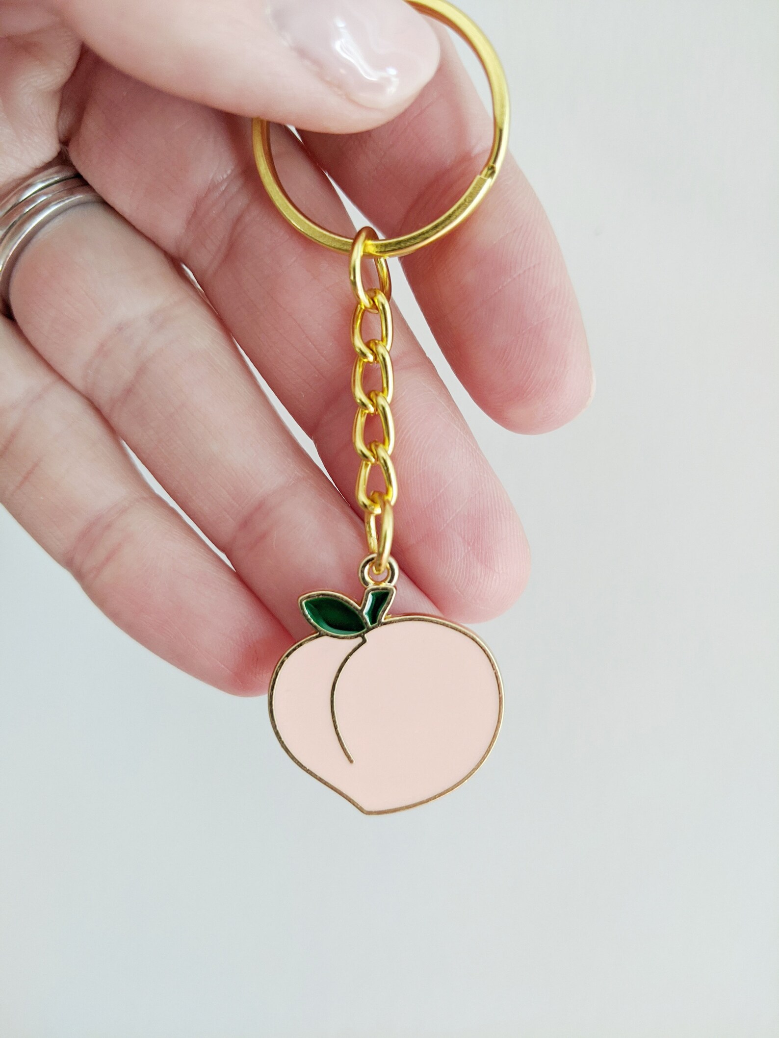 Peach Keychain Enamel Keychain Fruit Keychain Emoji Gold Etsy