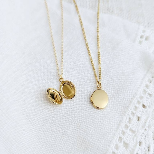 Gold Filled Locket Necklace, Small Oval Locket Pendant, Heirloom Jewelry, Minimalist Jewelry Gift for Her