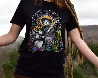 Desiree Rosalee Art ~Bobby ~Black T-shirt ~ size chart in listing