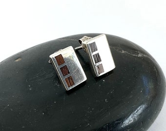Sterling Silver Studs - Vintage Rectangle Inlay Earrings