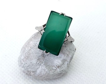 Green Stone Ring - Vintage Aventurine & Sterling Silver Jewellery