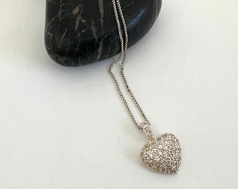 Cubic Zirconia Heart Necklace - Vintage Sterling Silver Jewellery