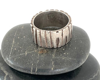 Brutalist Silver Ring - Vintage Wide Mens or Womens Band