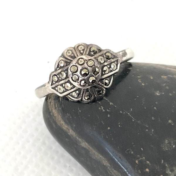 Solid Silver Marcasite Ring - Vintage Art Deco Style Jewellery