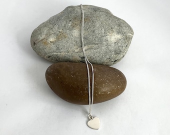 Flat Heart Necklace - Sterling Silver Vintage Jewellery