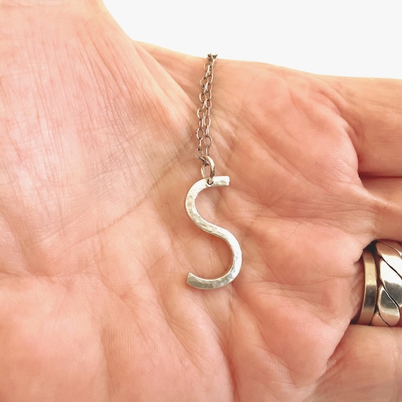 Handcrafted Sterling Silver Letter S Initial Pendant Necklace - Hammered Personalised Jewellery Gift