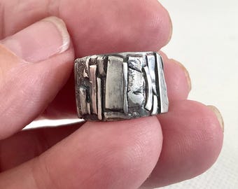 Brutalist Sterling Silver Ring - Recycled Handcrafted Band - Size J 1/2 (US 5.25)