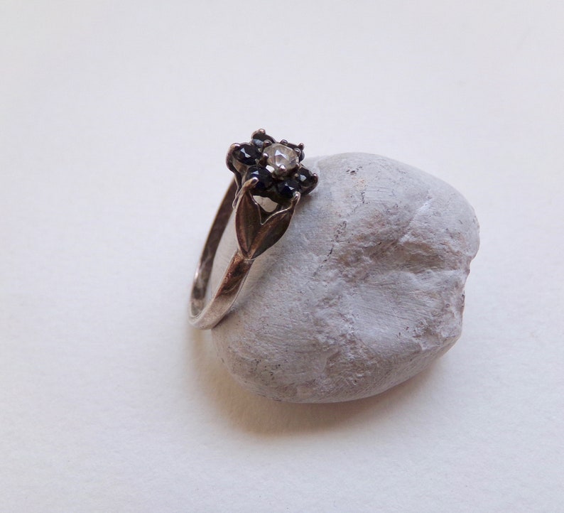 Black Silver Ring Cubic Zirconia Dainty Ring Vintage Jewellery