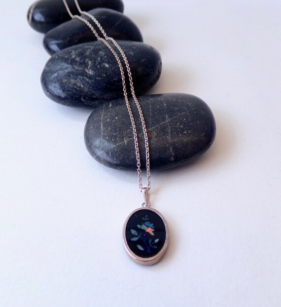 Black Pendant Necklace Sterling Silver Necklace Vintage Etsy