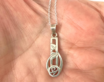 Sterling Silver Celtic Pendant Necklace - Mackintosh Style - Vintage Jewellery for Women