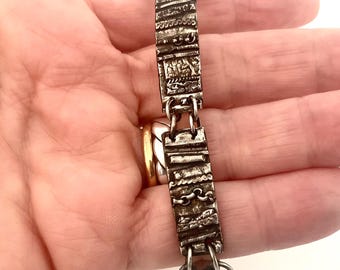 Handcrafted Brutalist Sterling Silver Panel Bracelet - Eco Friendly Textured Jewellery for Men - 27g