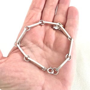 Handcrafted Sterling Silver Bar Link Bracelet for Men - Eco-Friendly Gift for Boyfriend or Husband