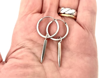 Upcycled Silver Hoop Earrings with Handmade Spike Charms – Eco-Friendly Sterling Hoops