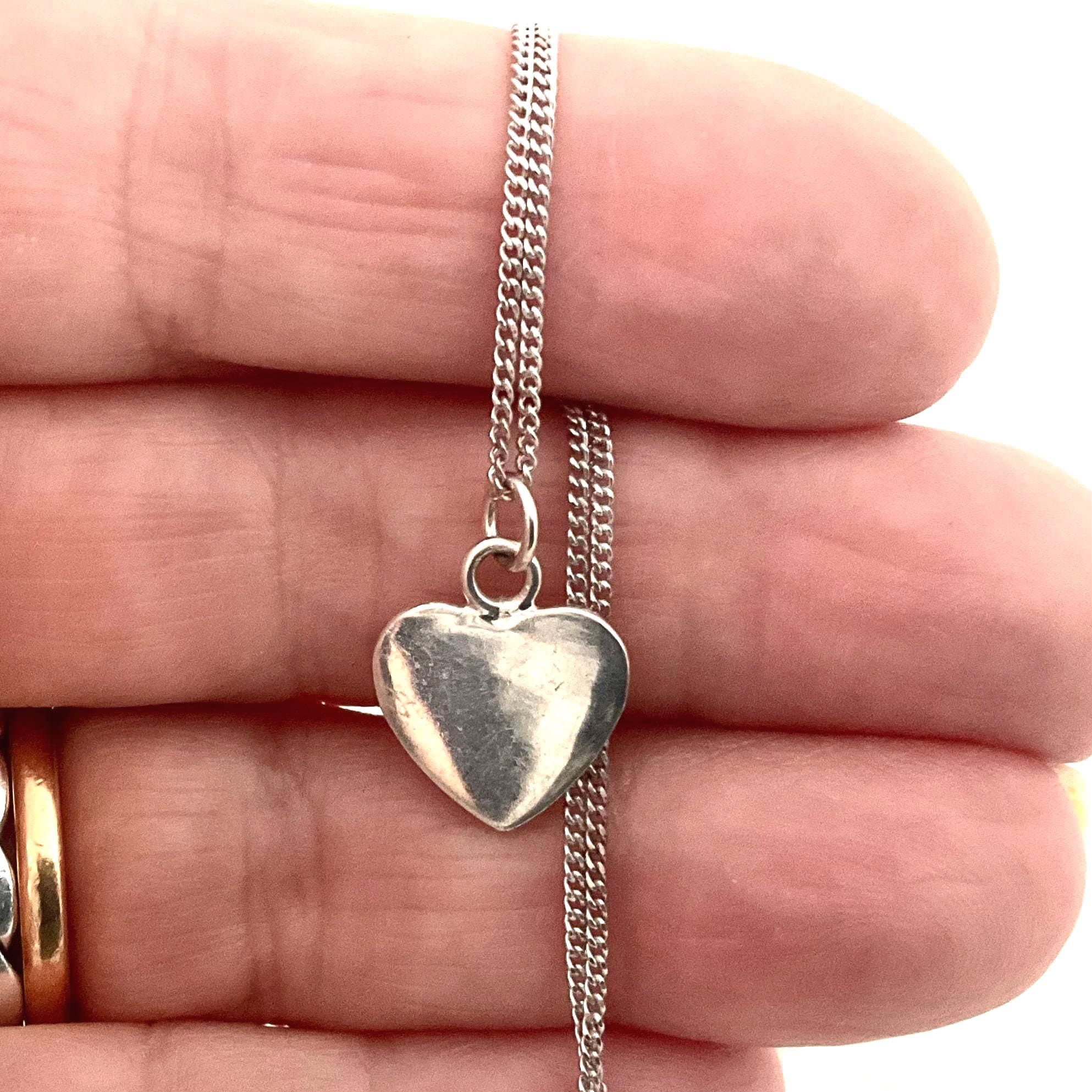 Vintage Sterling Silver Flat Heart Pendant Necklace - Timeless