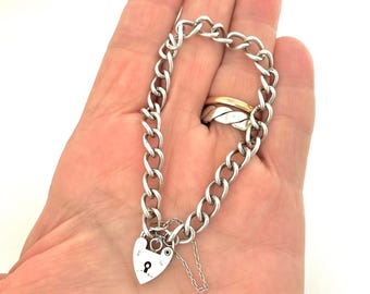 Vintage Sterling Silver Bracelet with Heart Padlock Clasp - Dublin Hallmark