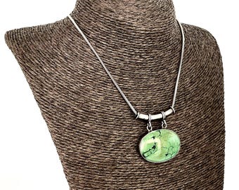 Vintage Green Turquoise Stone Pendant Necklace - Sterling Silver Jewellery for Women - Snake Chain