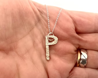 Personalised Eco-Friendly Initial P Necklace - Handcrafted Hammered Sterling Silver Pendant