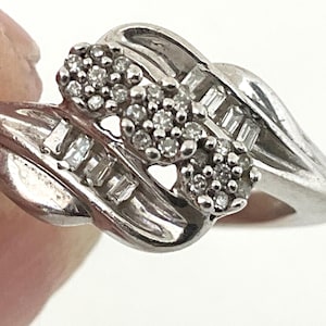 Vintage Sterling Silver Diamond Engagement Ring - Size L (US 6) - JWBR