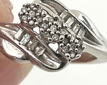 Vintage Sterling Silver Diamond Engagement Ring - Size L (US 6) - JWBR