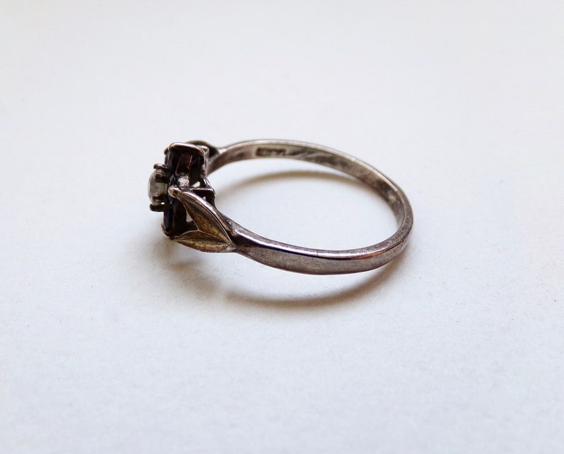 Black Silver Ring Cubic Zirconia Dainty Ring Vintage Jewellery