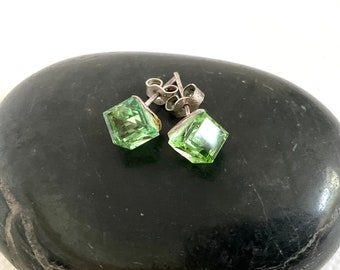 Green Stone Vintage Earrings - Sterling Silver Stud Earrings