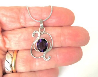 Vintage Amethyst Sterling Silver Pendant Necklace - Elegant Women's Jewellery