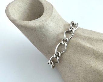 Silver Bracelet - Sterling Silver Figaro Chain Vintage Bracelet